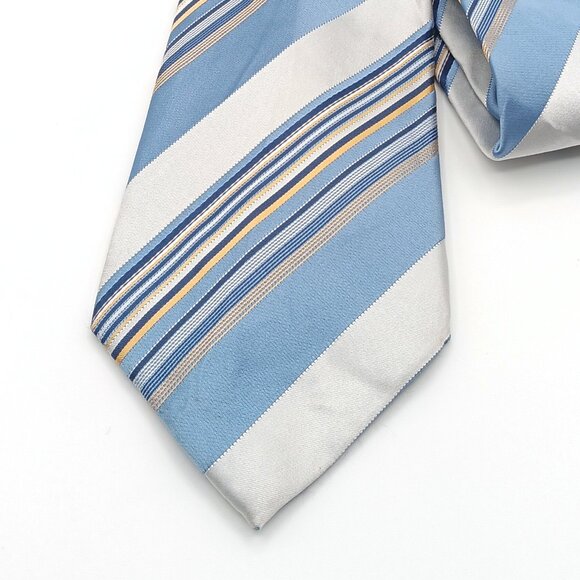 Croft & Barrow Silk Repp Tie Men’s Long 62.5” Blue Yellow Ribbon Stripe Wide New - Picture 1 of 3